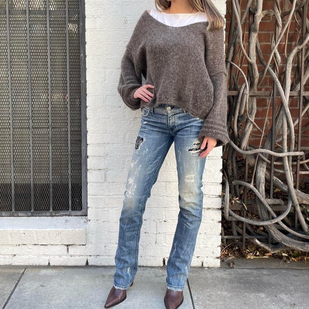 Y2k distressed edgy low rise denim jeans / fit like a sz 25 - 30x33